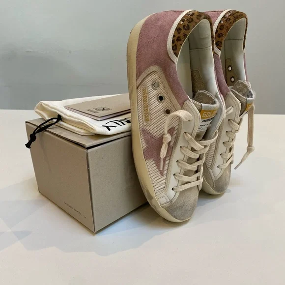 Golden Goose Superstar Sneaker Cream Antique Pink Suede/Leopard sz 37 New in Box - Picture 4 of 17